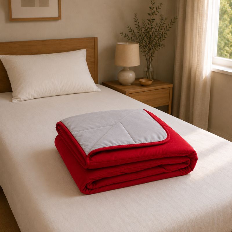 Couette Legere Reversible Gris/Rouge
